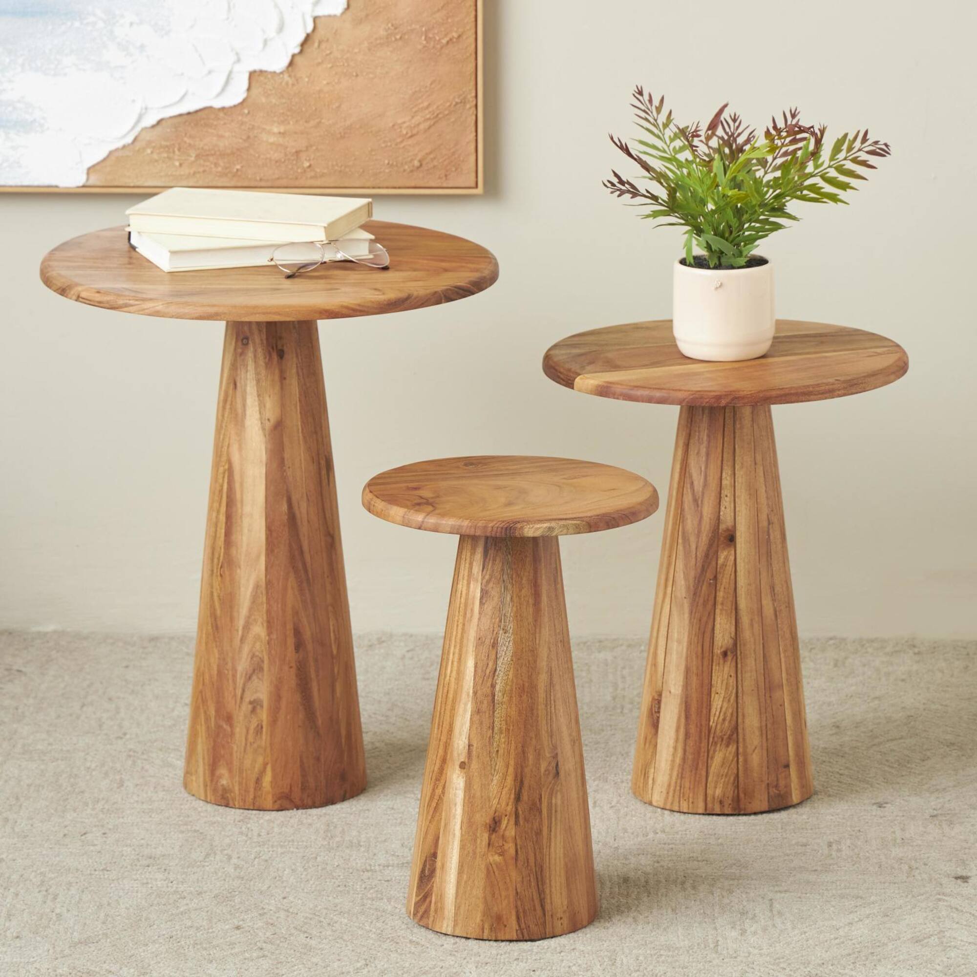 Brown Wood Side End Accent Table Set